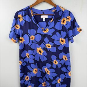 Stan Herman Short Sleeve Maxi Dress size Small Purple Floral Pockets Soft